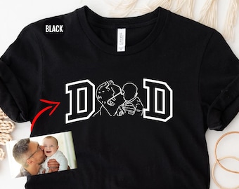 Custom Photo Shirt for Dad, Outline Photo Dad Shirt, Custom Birthday Tshirt Gift for Dad, Fathers Day Shirt, Family Portrait Shirt for Daddy