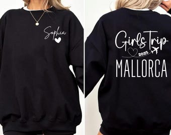 Custom Girls Trip Sweatshirt and Hoodie, Personalized Group Vacation Sweater, Customized Group Travel Sweatshirt Gift