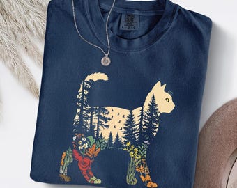 Comfort Colors Boho Cat Plants Shirt, Nature Tee, Cat Lover Gift