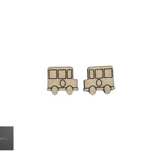 3 pairs of Wooden School Bus stud earrings, laser cut, school bus, stud earrings, findings