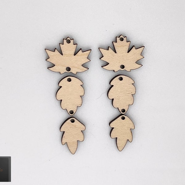 3 pairs of Three-piece Wooden leaf Blanks, Maple leaf earring blanks, wooden leaves blanks, maple leaves.