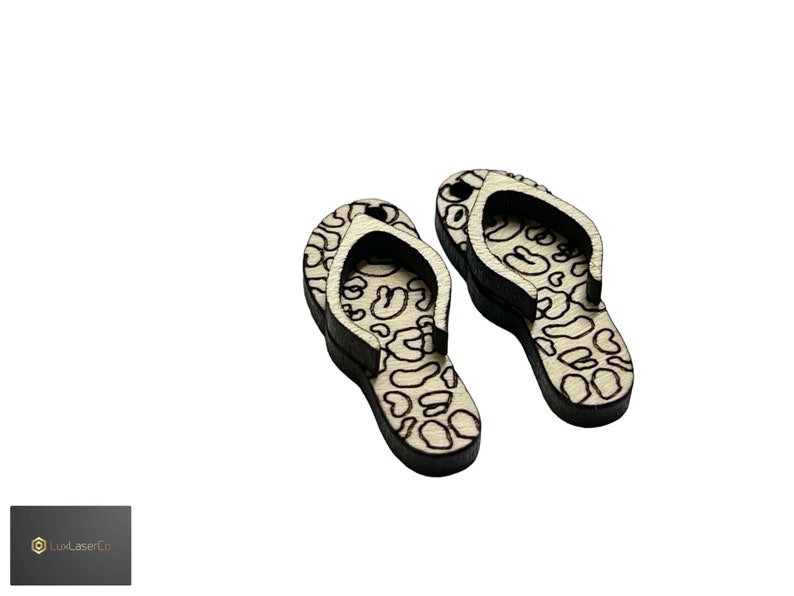 3 pairs of Wooden leopard print flip flop blanks, beach sandals earring blanks, wood blanks, flip flop earrings, beach, laser cut, findings image 1