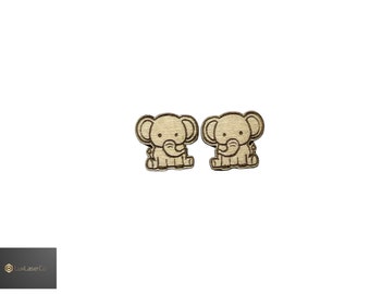 3 pairs (6 pieces) of Wooden baby elephant stud earrings, laser cut studs, baby elephant earrings, studs