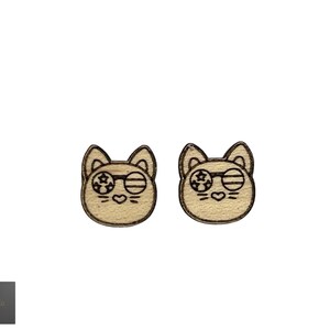 3 pairs of Wooden Fourth of July Cat studs, USA Cat stud earrings, laser cut, star studs, stud earrings, findings, kitty studs
