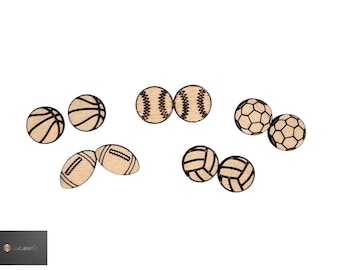 3 pairs of Wooden Sports stud earring blanks 5 different designs.