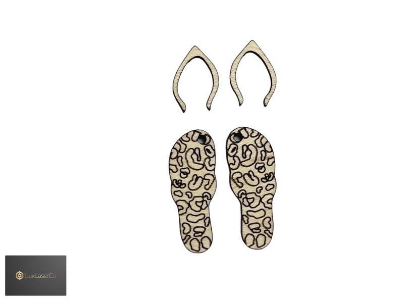 3 pairs of Wooden leopard print flip flop blanks, beach sandals earring blanks, wood blanks, flip flop earrings, beach, laser cut, findings image 2