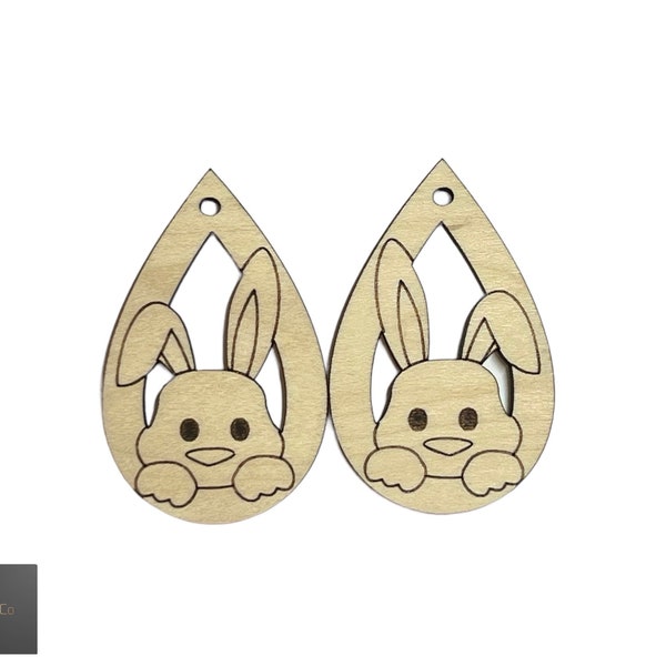 3 pairs (6 pieces) of Wooden Easter Bunny earrings teardrops, laser cut earrings, dangle, Easter earrings, Easter holiday, gift idea