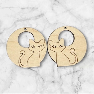 3 pairs of Wooden cutout circle cat earrings, Halloween cat earrings, Halloween earring Blanks.  Blanks for painting. No hardware.