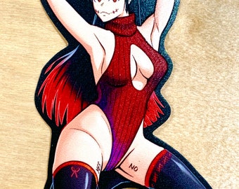 Kuchisake-Onna (Slit Mouthed Woman) Ghost Waifu - Holographic Vinyl Sticker with 3D Textures //  Yokai series