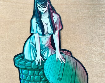 Well Yokai - Onryo / Cursed Videotape TV Ghost Waifu -  Holographic Vinyl Sticker with 3D Textures //  Yokai series