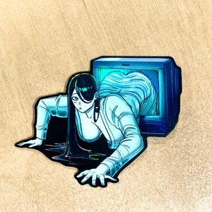 Onryo / Cursed Videotape TV Ghost Waifu - Holographic Vinyl Sticker with 3D Textures //  Yokai series