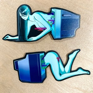 Teleporting Yokai Two-Part Design - Onryo / Cursed Videotape TV Ghost Waifu - Holographic Vinyl Sticker with 3D Textures // Yokai series Bild 1