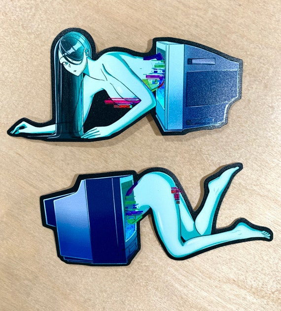 Teleporting Yokai Two-Part Design - Onryo / Cursed Videotape TV Ghost Waifu -  Holographic Vinyl Sticker with 3D Textures //  Yokai series