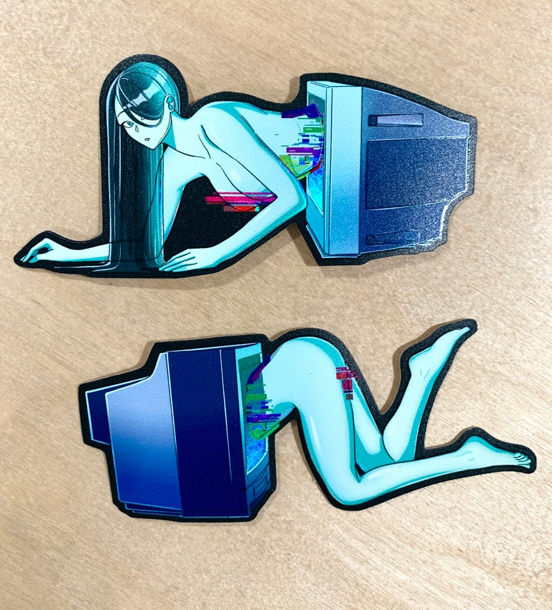 Teleporting Yokai Two-Part Design - Onryo / Cursed Videotape TV Ghost Waifu - Holographic Vinyl Sticker with 3D Textures // Yokai series Bild 1