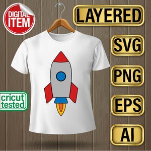 Space rocket svg, Rocket svg, all files are Cricut, Silhoutte Studio and Adobe Illustrator tested, included file types- svg, png, eps, ai