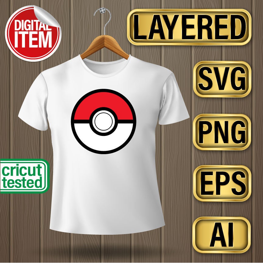 pokeball vector, clipart, silhouette, cricut, dxf, ai, svg, eps