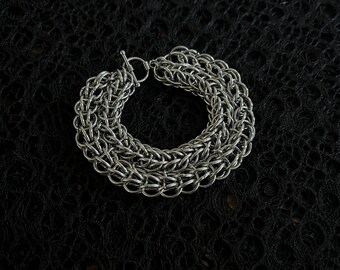Behemoth Cuff || MADE TO ORDER Full Persian Double Chainmaille Bracelet, Stainless Steel with Toggle Clasp