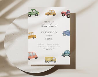 Editable Transportation Birthday Invitation: Cars, Trucks, Trains (Digital Download)