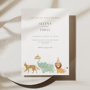 Editable Digital Party Animals Birthday Invitation l Jungle Safari Birthday Party Invite l Digital Template Calling All Party Animals evite