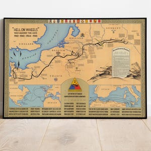 Seconda guerra mondiale - Hell on Wheels - Mappa della guerra contro l'Asse, stampa illustrata, mappa illustrata, stampa poster, poster mappa