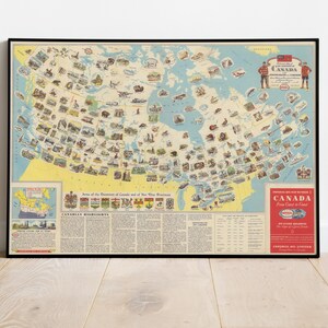 Impression de carte illustrée du Dominion du Canada, carte illustrée, carte illustrée, impression d'affiche, affiche de carte