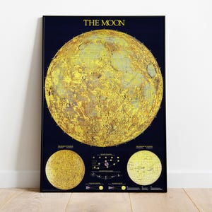 Carte de la lune, impression du système solaire, carte illustrée, carte illustrée, carte de l'espace, impression d'affiche, affiche de carte