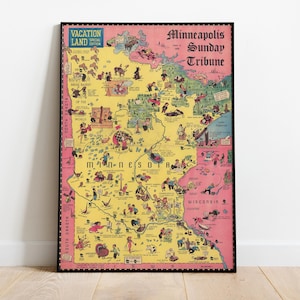 Minnesota Urlaubsland Landkarte, Historische Karte, Vintage Karte, Alte Karte, Posterdruck, Kartenposter