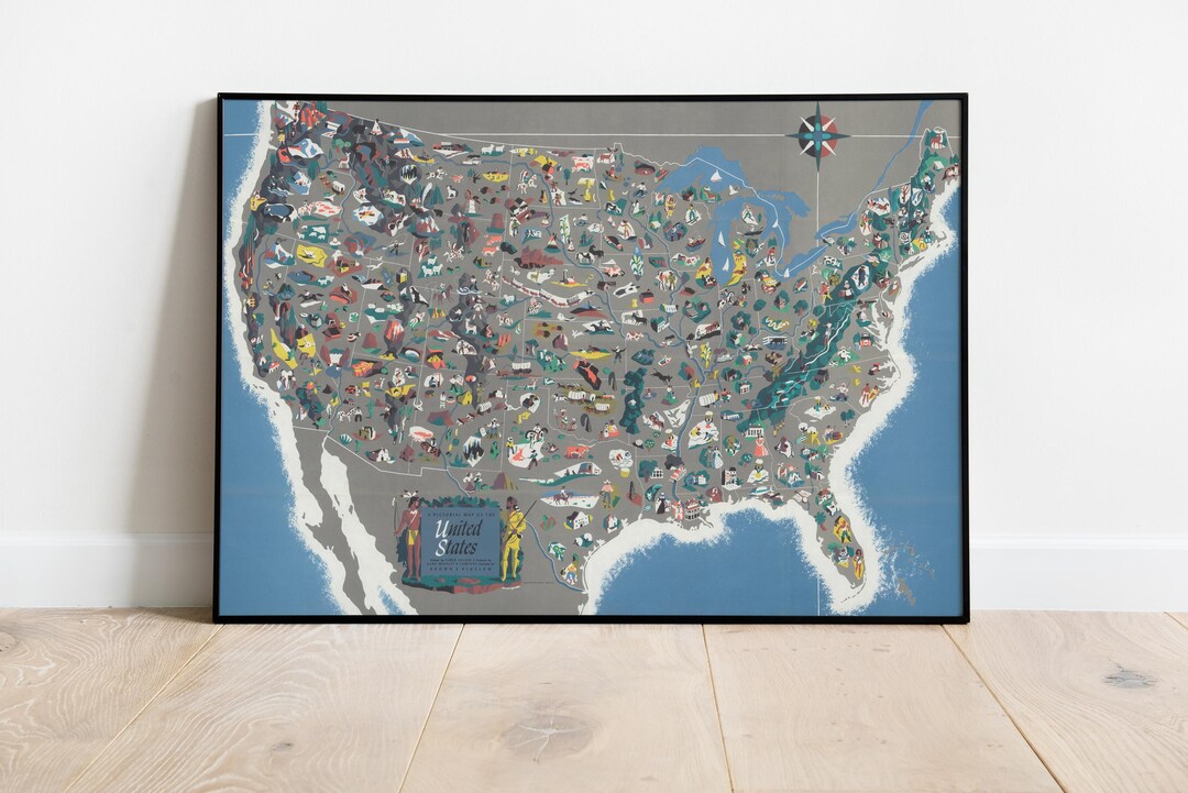 A Mad Pictorial Map of the United States Print, Historicial Map ...