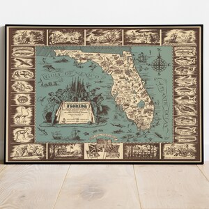 Historische Karte, Vintage Karte, alte Karte, Posterdruck, Karte Poster, romantisches Florida Print