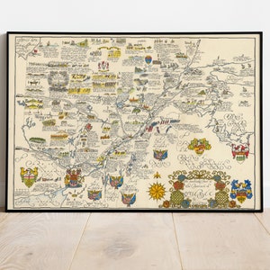 La partie sud de la province de Québec Carte imprimée, carte illustrée, carte du vieux monde, carte picturale, impression d’affiche, affiche de carte