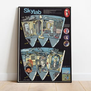 Skylab Print, Illustrierte Karte, Bildhafte Karte, Weltall Wandkunst, Poster Druck, Karte Poster