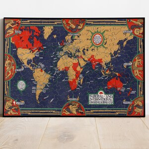 Impressão de comunicações imperiais e internacionais, mapa histórico, mapa vintage, mapa antigo, impressão de pôster, pôster de mapa