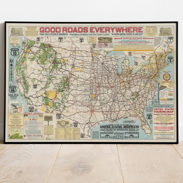 Us Map of Highways - Etsy