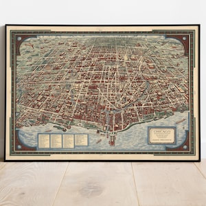 Impression de carte illustrée de Chicago, carte illustrée, carte illustrée, impression d'affiche, affiche de carte