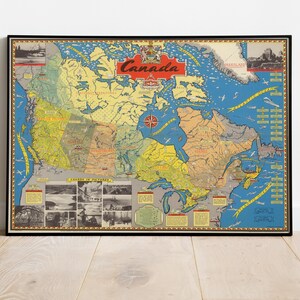 Impression de carte illustrée du Canada, carte illustrée, carte illustrée, impression d'affiche, affiche de carte