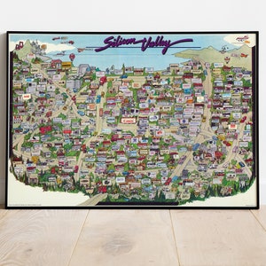 Picturale print van Silicon Valley, geïllustreerde kaart, geïllustreerde kaart, posterprint, kaartposter