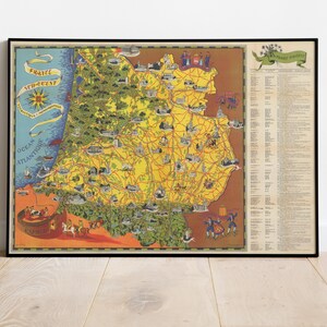 Impression de carte touristique et monumentale de Bretagne, carte illustrée, carte illustrée, impression d'affiche, affiche de carte