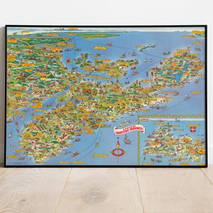 Eine Pictour Karte von Kanadas Maritime Provinzen Druck, Historische Karte, Vintage Karte, Alte Karte, Posterdruck, Kartenplakat