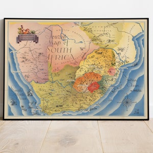 Tourist Map of South Africa Print, Illustrated Map, Old World Map, Pictorial Map, Poster Print, Map Poster