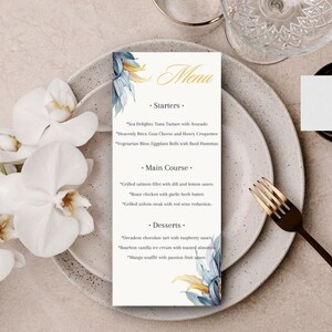 Wedding Menu Template, Printable Menu Card, Printable Wedding Menu, Instant Download, Edit with Canva, Digital Menu