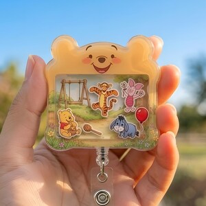 Winnie The Pooh Shaker Badge Reel, Disney Pooh Bear Badge Clip, Honey Bear Badge Holder, Honey Pot ID Clip, Hundred Acre Friends Badge Clip