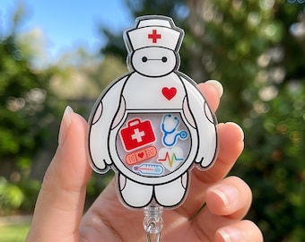 Baymax Nurse Shaker Retractable Badge Reel, Big Hero 6 Badge Reel, Disney Medical Badge, Pediatric Nurse Gift, Disney Healthcare Badge Reel