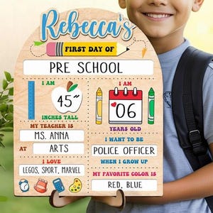 Personalized Reusable 1st Day of School Sign, First Day School Sign, Back to School Sign, 1st Day of School Sign, Dry Erase Board
