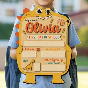 Dinosaur First & Last Day School Sign, Custom Name School Board, Back to School Sign, Reusable School Memory Board, Dinosaur Milestone Board