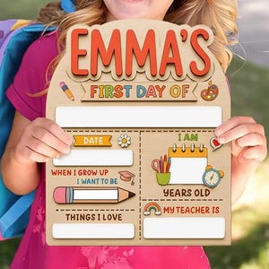 Personalized First Day of School Sign, Reusable First Day of Preschool Sign, Back to School Sign, Kindergarten 1st Day of School Sign