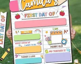 Customized First and Last Day of School Sign, Reusable Wooden Board, Back To School Sign, Milestone Board for Preschool, Kindergarten