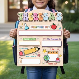 Pizarra personalizada para el primer día de clases de jardín de infantes, pizarra para el primer día de clases, pizarra para la vuelta al cole, pizarra de madera para el primer día de clases.