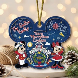 パーソナライズされたミッキーと仲間たちのクルーズオーナメント、ベリーメリータイムクルーズ、ディズニークルーズオーナメント、DCLオーナメント、ファミリークルーズオーナメント