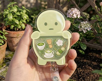 Smiski Matcha Shaker Badge Reel, Kawaii Nurse Shaker Badge Holder, Smiski Inspired Nurse Accessories, Matcha Tea Lover, Smiski Office Decor