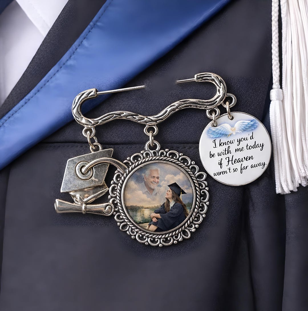Personalized Graduation Memorial Photo Charm Pin, Angel Wings Memory ...